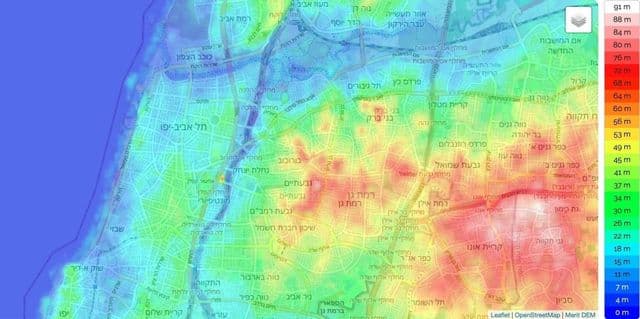 特拉维夫高程地图